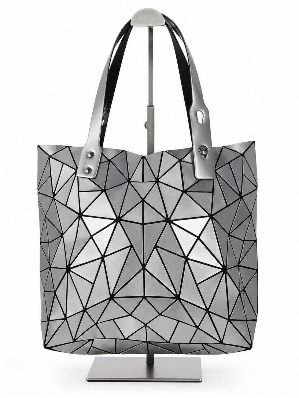 Silver Metallic Geometric Prism Panel Tote Bag - Picture 2 of 6